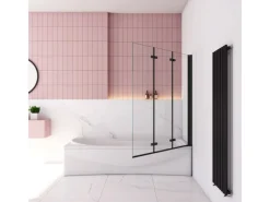 Outdoor Whirlpools|AICA 130x140cm Schwarz Badewanneaufsatz 3-tlg. Faltwand Duschwand 6mm ESG Nanoglas Duschabtrennung