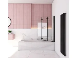 Outdoor Whirlpools|AICA 130x140cm Schwarz Badewanneaufsatz 3-tlg. Faltwand Duschwand 6mm ESG Nanoglas Duschabtrennung