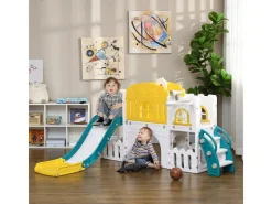 AIYAPLAY Outdoor-Spielzeug|Gartenspielgeräte|Kinderrutsche 7 in 1 mit Basketballkorb Klettergerüst