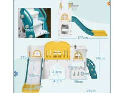 AIYAPLAY Outdoor-Spielzeug|Gartenspielgeräte|Kinderrutsche 7 in 1 mit Basketballkorb Klettergerüst