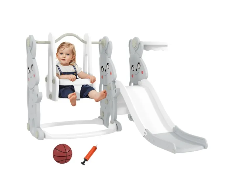 AIYAPLAY Gartenspielgeräte|Kinderschaukel & Kinderrutsche Set Grau 160L x 147,5B x 107H cm