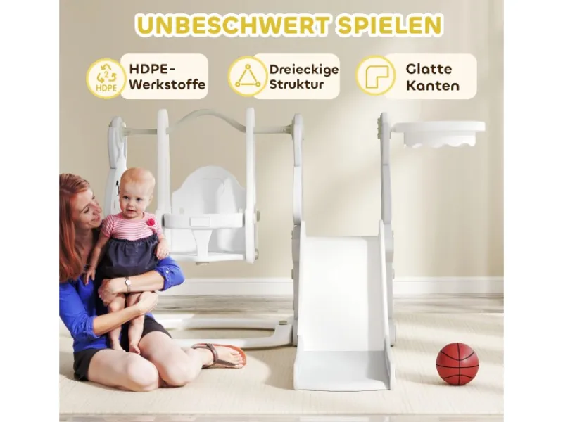 AIYAPLAY Gartenspielgeräte|Kinderschaukel & Kinderrutsche Set Grau 160L x 147,5B x 107H cm