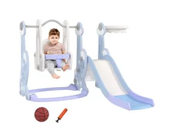 AIYAPLAY Gartenspielgeräte|Kinderschaukel mit Rutsche  Kunststoff Hellblau 160L x 147,5B x 107H cm