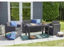 Allibert Sitzkissen|Lounge-Gartenmöbel|Victoria - Monaco Loungeset 4-teilig mit 2-sitzer, Sessel und Tisch