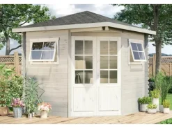 Alpholz Gartenlauben|5-Eck Gartenhaus Sunny-B Spitzdach Unbehandelt 230 cm x 224 cm