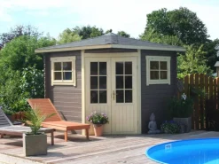 Alpholz Gartenlauben|5-Eck Gartenhaus Sunny-B Spitzdach Unbehandelt 230 cm x 224 cm