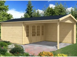 Gartenhaus Freiburg-44 Natur 755 cm x 399 cm mit Doppeltür, imprägniert*Alpholz New