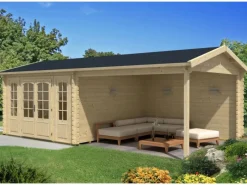 Gartenhaus Freiburg-44 Natur 755 cm x 399 cm mit Doppeltür, imprägniert*Alpholz New