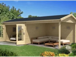 Gartenhaus Freiburg-44 Natur 755 cm x 399 cm mit Doppeltür, imprägniert*Alpholz New