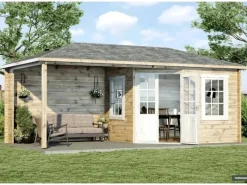 Gartenhaus Freiburg-44 Natur 755 cm x 399 cm mit Doppeltür, imprägniert*Alpholz New