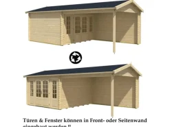 Gartenhaus Freiburg-44 Natur 755 cm x 399 cm mit Doppeltür, imprägniert*Alpholz New