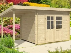 Kinder Alpholz Kinder-Gartengeräte|Gartenhaus Maria-28 Natur 300 cm x 250 cm + 150 cm Schleppdach