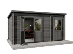 Alpholz Gartenlauben|Gartenhaus Maria 450 x 250 cm mit Anbau aus Holz mit 40 mm Wandstärke in Grau