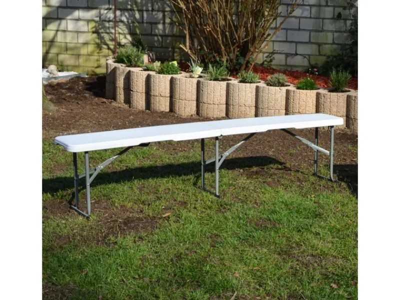 AMANKA Bierzeltgarnituren|Gartenbänke|Bierbank aus Kunststoff 182 x 27 x 43 cm - Weiß - Klappbar