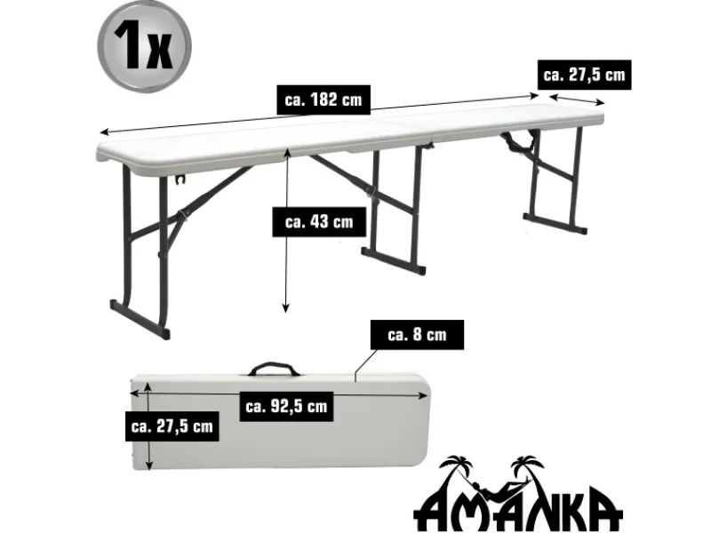 AMANKA Bierzeltgarnituren|Gartenbänke|Bierbank aus Kunststoff 182 x 27 x 43 cm - Weiß - Klappbar