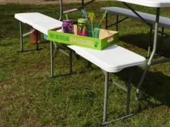 AMANKA Bierzeltgarnituren|Gartenbänke|Bierbank aus Kunststoff 182 x 27 x 43 cm - Weiß - Klappbar