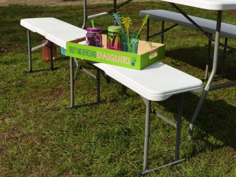 AMANKA Bierzeltgarnituren|Gartenbänke|Bierbank aus Kunststoff 182 x 27 x 43 cm - Weiß - Klappbar