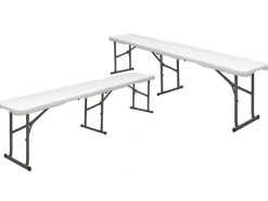 AMANKA Bierzeltgarnituren|Bierbank aus Kunststoff 2er-Set 182 x 27 x 43 cm - Weiß