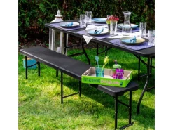 AMANKA Bierzeltgarnituren|Bierbank aus Kunststoff 184 x 30 x 43 cm - Schwarz - Klappbar