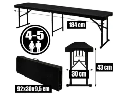 AMANKA Bierzeltgarnituren|Bierbank aus Kunststoff 184 x 30 x 43 cm - Schwarz - Klappbar