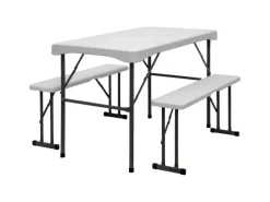 Bierzeltgarnitur mit 2 Bierbänken Kunststoff 112 x 61 x 71 cm - Weiß*AMANKA Discount