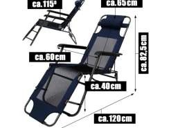AMANKA Sonnenliegen|Campingliege 153 x 60 x 43 cm bis 100 kg Belastbar mit Nackenstütze Blau