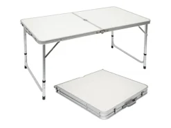 AMANKA Campingzubehör|Campingtisch Höhenverstellbar 120 x 60 x 70 cm Hellgrau
