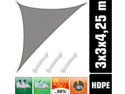 HDPE Sonnensegel - 3 x 3 x 4,2m Rechtwinklig*AMANKA Discount