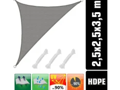 AMANKA Sonnensegel|HDPE Sonnensegel - 2,5 x 2,5 x 3,5 m Rechtwinklig Grau