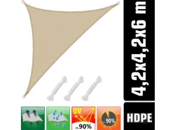 HDPE Sonnensegel - 4,2 x 4,2 x 6 m Dreieck Beige*AMANKA Online
