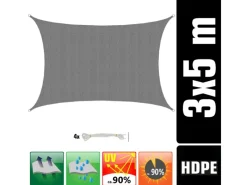HDPE Sonnensegel Wasserdurchlässig - 5 x 3 m Rechteckig Grau*AMANKA Online