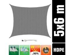 HDPE Sonnensegel Wasserdurchlässig - 6 x 5 m Rechteckig Grau*AMANKA Outlet