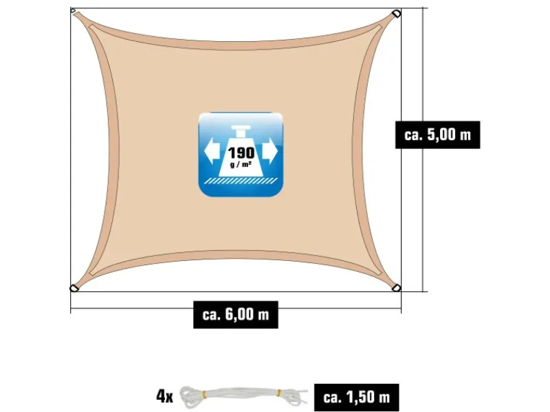 AMANKA Sonnensegel|Polyester Sonnensegel Wasserdicht - 6 x 5 m Rechteckig Beige