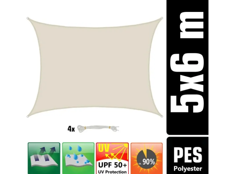AMANKA Sonnensegel|Polyester Sonnensegel Wasserdicht - 6 x 5 m Rechteckig Beige