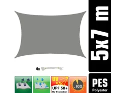 AMANKA Sonnensegel|Polyester Sonnensegel Wasserdicht - 7 x 5 m Rechteckig Grau