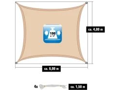 Polyester Sonnensegel Wasserdicht - 6 x 4 m Rechteckig Beige*AMANKA Hot