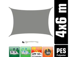 Polyester Sonnensegel Wasserdicht - 6 x 4 m Rechteckig Grau*AMANKA Discount