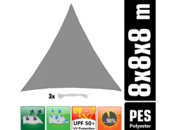 AMANKA Sonnensegel|Polyester Sonnensegel Wasserdicht - 8 x 8 x 8 m Dreieck Grau