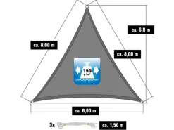 AMANKA Sonnensegel|Polyester Sonnensegel Wasserdicht - 8 x 8 x 8 m Dreieck Grau