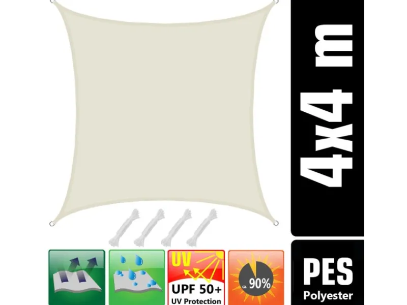 Polyester Sonnensegel Wasserabweisend - 4x4m Quadratisch Beige*AMANKA Sale