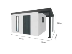 Amazing Spaces Fitnessgeräte|Gartenhaus Urban One Typ 5 Überdachung Rechts 345 x 298 cm Weiß