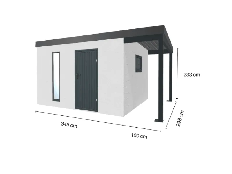 Amazing Spaces Fitnessgeräte|Gartenhaus Urban One Typ 5 Überdachung Rechts 345 x 298 cm Weiß
