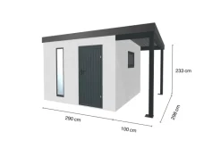 Gartenhaus Urban One Typ 5 Überdachung Rechts 290 x 298 cm Weiß*Amazing Spaces