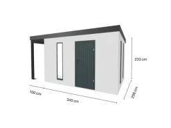 Gartenhaus Urban One Typ 4 Überdachung Links 345 cm x 256 cm Weiß*Amazing Spaces