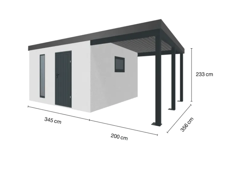 Gartenhaus Urban One Typ 7 Überdachung Rechts 345 x 356 cm Weiß*Amazing Spaces Best