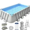 Avenli Pool Abdeckung|Aufstellpools|Frame Plus Stahlrahmenpool Set Rechteckig 549 x 305 x 122 cm Grau mit Filterpumpe Leiter Abdeckplane und Bodenschutzplane