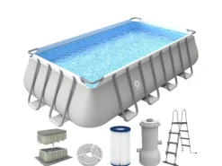 Avenli Pool Abdeckung|Aufstellpools|Frame Plus Stahlrahmenpool Set Rechteckig 549 x 305 x 122 cm Grau mit Filterpumpe Leiter Abdeckplane und Bodenschutzplane