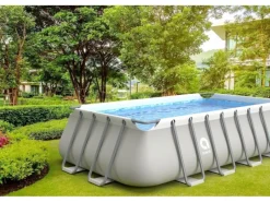 Avenli Pool Abdeckung|Aufstellpools|Frame Plus Stahlrahmenpool Set Rechteckig 549 x 305 x 122 cm Grau mit Filterpumpe Leiter Abdeckplane und Bodenschutzplane