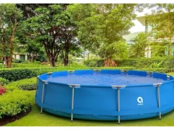 Frame Pool Set Rund 420 x 84 cm Blau mit CleanPlus Filterpumpe Anschluss-Schläuchen und Filterkartusche Größe M*Avenli New