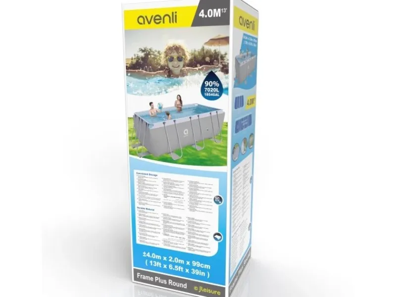 Avenli Aufstellpools|Frame Rectangular Stahlrahmenpool Rechteckig 400 x 200 x 100 cm Grau mit Reparaturaufkleber und Anleitung
